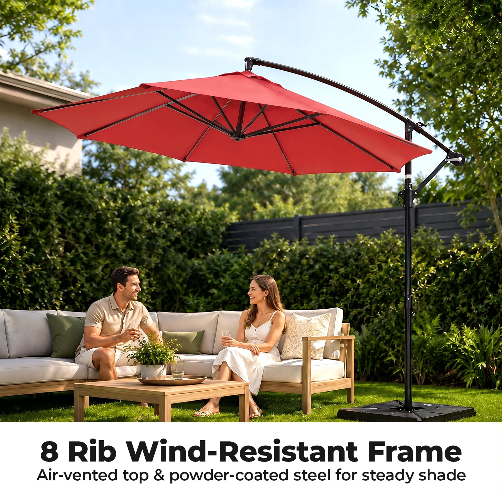 Alvantor 9.8ft Offset Patio Umbrella Hanging Cantilever Beach Umbrella Outdoor Sun Shade with Easy Tilt, UPF50+ Protection, 8 Ribs, for Backyard, Patio, Pool