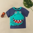 thumbnail image 2 of Tisuna Little Boys Tops Dinosaur Print Short Sleeve Crew Neck Shirts Comfortable Loose Summer Kids Outdoor Wear Dark Blue Size 5-6 Years, 2 of 8