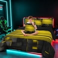 thumbnail image 3 of Manfei 3D Cube Neon Light Queen Bedding, Yellow Gradient Stripe Bedding Comforter Set Queen, Yellow Black, Black Reversible 7 Pieces, 3 of 6