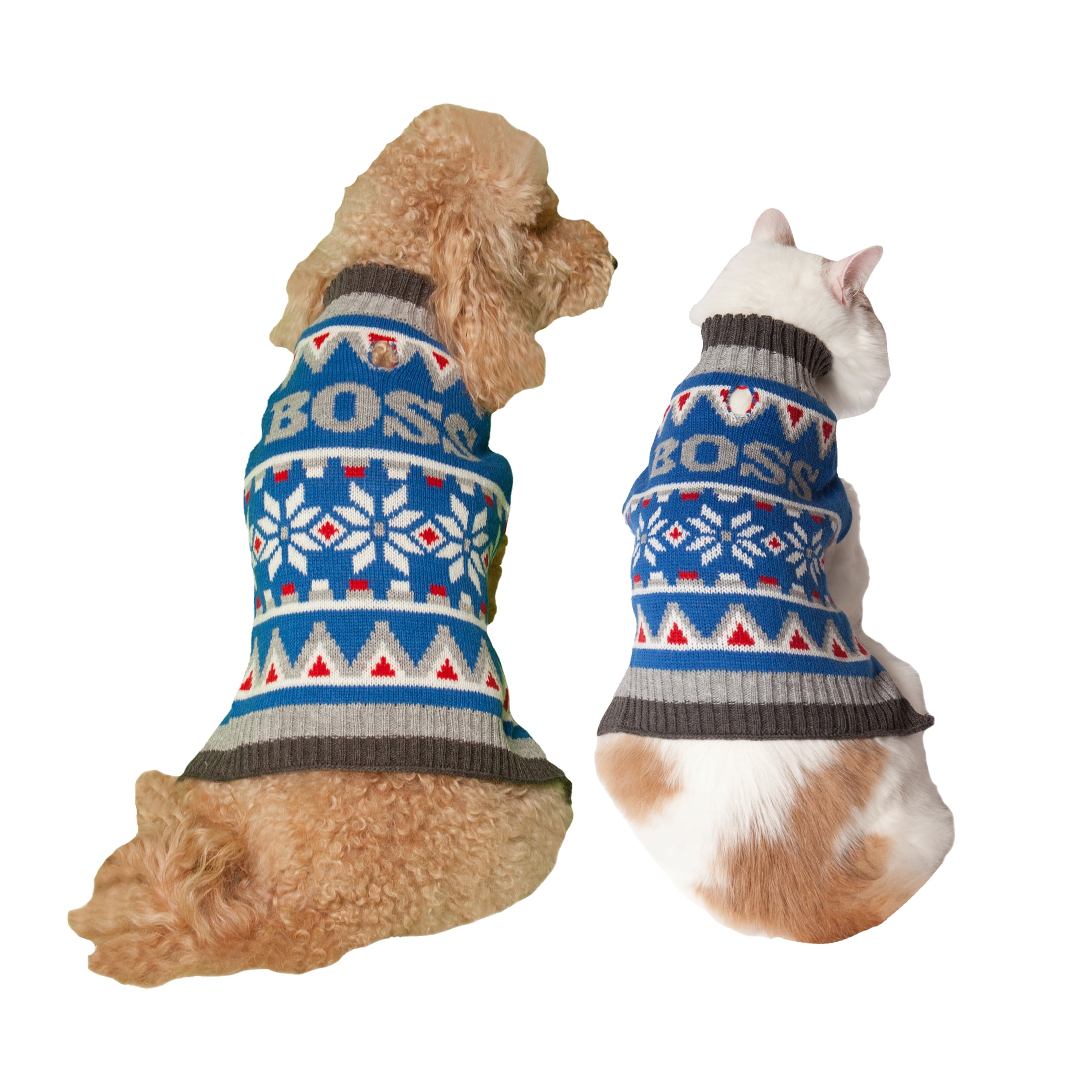 Vibrant Life Holiday Blue Boss Fair Isle Dog Sweater and Cat Sweater