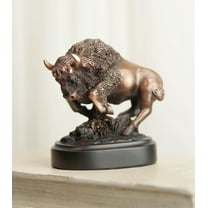 Ebros Western Charging American Bison Small Bronze Patinated Resin Statue