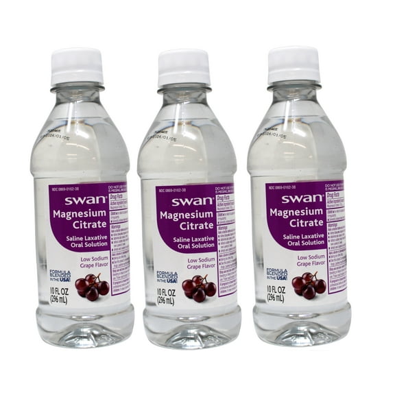 Swan Grape Magnesium Citrate Oral Solution Low Sodium 10 Oz.,(296ML), Natural Grape Flavor, Gentle and Effective Laxative for Regularity - 3 Pack