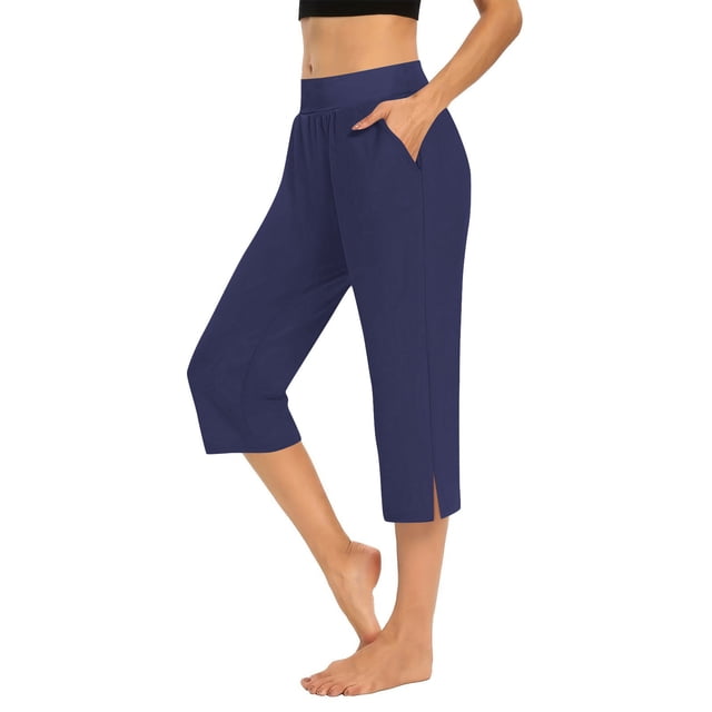 Plebaso Pantalons Capri de Yoga pour Femmes Taille Haute avec Poches Pantalons Athlétiques Raccourcis