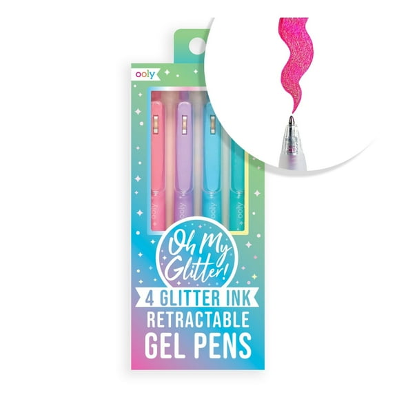 OOLY Oh My Glitter! Glitter Ink Retractable Glitter Gel Pens, 4 Count