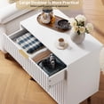 thumbnail image 4 of QinaQin Buró o cómoda acanalada de 3 cajones con jaladeras y patas doradas, diseño moderno para recámara, sala, pasillo o entrada, 4 of 8