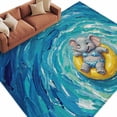 thumbnail image 2 of Funny Art Washable Living Room Rugs 6'x9', Summer Elephant Swimming Blue Sea View Oil Painting Low Pile Throw Large Area Rug Non-Slip Sturdy Edge Binding Carpet for Dining Room Kitchen Office, 2 of 9