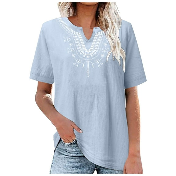 OSOLU Women V-Neck Solid Color Women Loose Pullover Short Sleeve Summer T-Shirt Tee Tops Breathable Dailywear