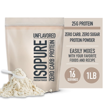 Isopure Unflavored Protein, Whey Isolate, 25g Protein, Zero Carb & Keto Friendly, 2 Ingredients, 16 Servings, 1 Pound (Packaging May Vary)