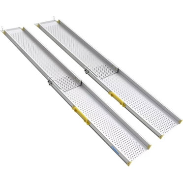 Ruedamann 8' x 8" Portable Aluminum Wheelchair Ramp,Two Section Telescoping Adjustable Non-Skid Ramp for Wheelchairs,Stairs, Steps, 1 Set, Holds Up to 600lbs(MR107-8)