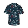 thumbnail image 4 of Xecao Navy Blue Geometric print Hawaiian shirt - a stylish short-sleeve button-down for men, perfect for casual beach and tropical outings., 4 of 9