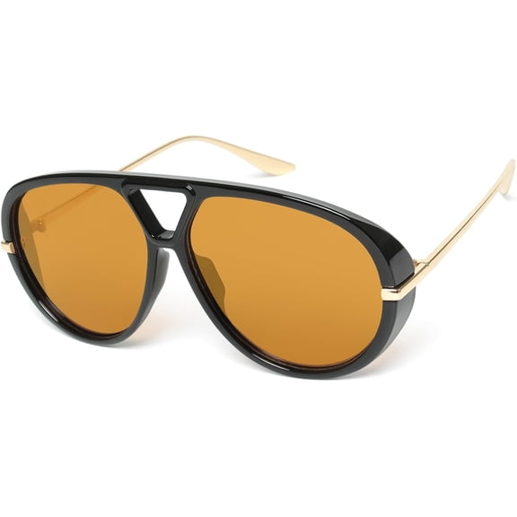 Retro Aviator Sunglasses for Women Men 70s Glasses | Trendy Metal Aviators Wide Frame UV400 Protection Style Travel Daily Wear