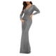 thumbnail image 1 of Puntoco Vestido De Manga Corta Con Cuello En V, Primavera Y Verano Para Mujer, Color Sólido, Manga Media, Cuello En V, Vestido Elegante Delgado Que Abraza La Cadera, Falda Larga Gris Xl, 1 of 2