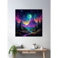 thumbnail image 2 of Blacklight Style Fluorescent Mountains Planets And Skies Poster Wall Art, Modern Wall Decor, 16x16 UNFRAMED, 2 of 3
