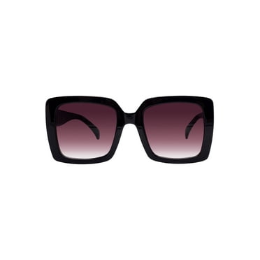 Ladies Plastic Oversized Square Black Frame Smoke Lens Sunglasses