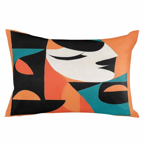 Color Block Throw Pillow Cover 16 x 24 Inch Decorative Pillow Cover Orange Teal Black Contemporary Abstract Lumbar Pillowcase Seasonal Rectangle Cushion Case for Couch Sofa Bed Living Room