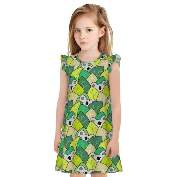 Balery Cartoon Koala Bear and Leaf Camisón de princesa para niñas, pijama de algodón con mangas abullonadas, suave y bonito.-XX-Large