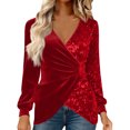 thumbnail image 2 of Uootdi Plus Size Sequin Tops for Women Sparkly Glitter Bow Crewneck Long Sleeve Shirts Evening Party Night Top Going Out Pullover Gift, 2 of 6
