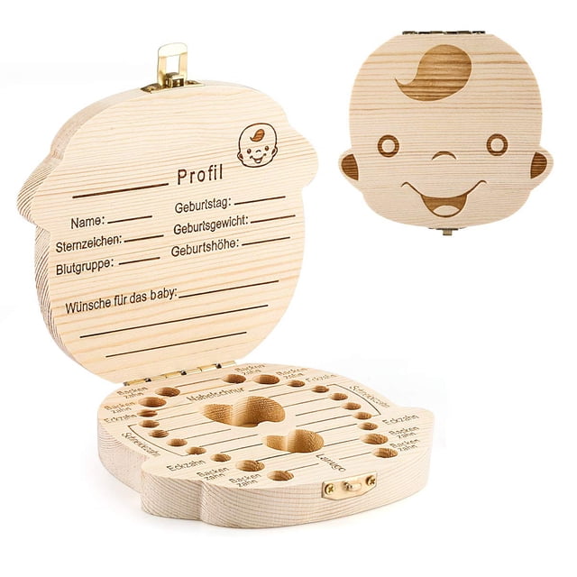 Caja de dientes de leche, caja de dientes de leche Caja de madera para dientes de leche para niños Caja de dientes de leche para niños Caja de recuerdos para niñas Regalo de Navidad Namotu LN-0634