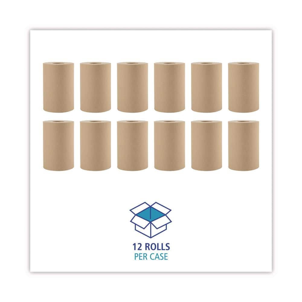 Hardwound Paper Towels 8" x 350ft 1-Ply Natural (12 Rolls per Carton)