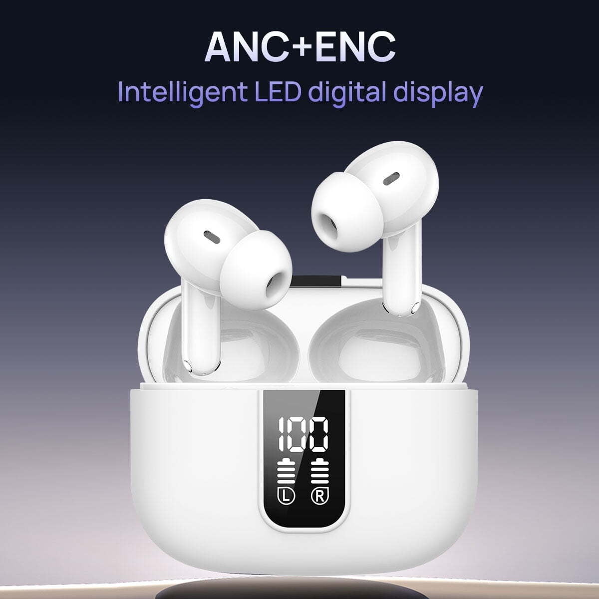 Earbuds Wireless Bluetooth 5.3, Noise Cancelling Earbuds For Phones, Bass Stereo, IP7 waterproof, 41h Playtime, LED Display In Bluetooth Headphones, Gray