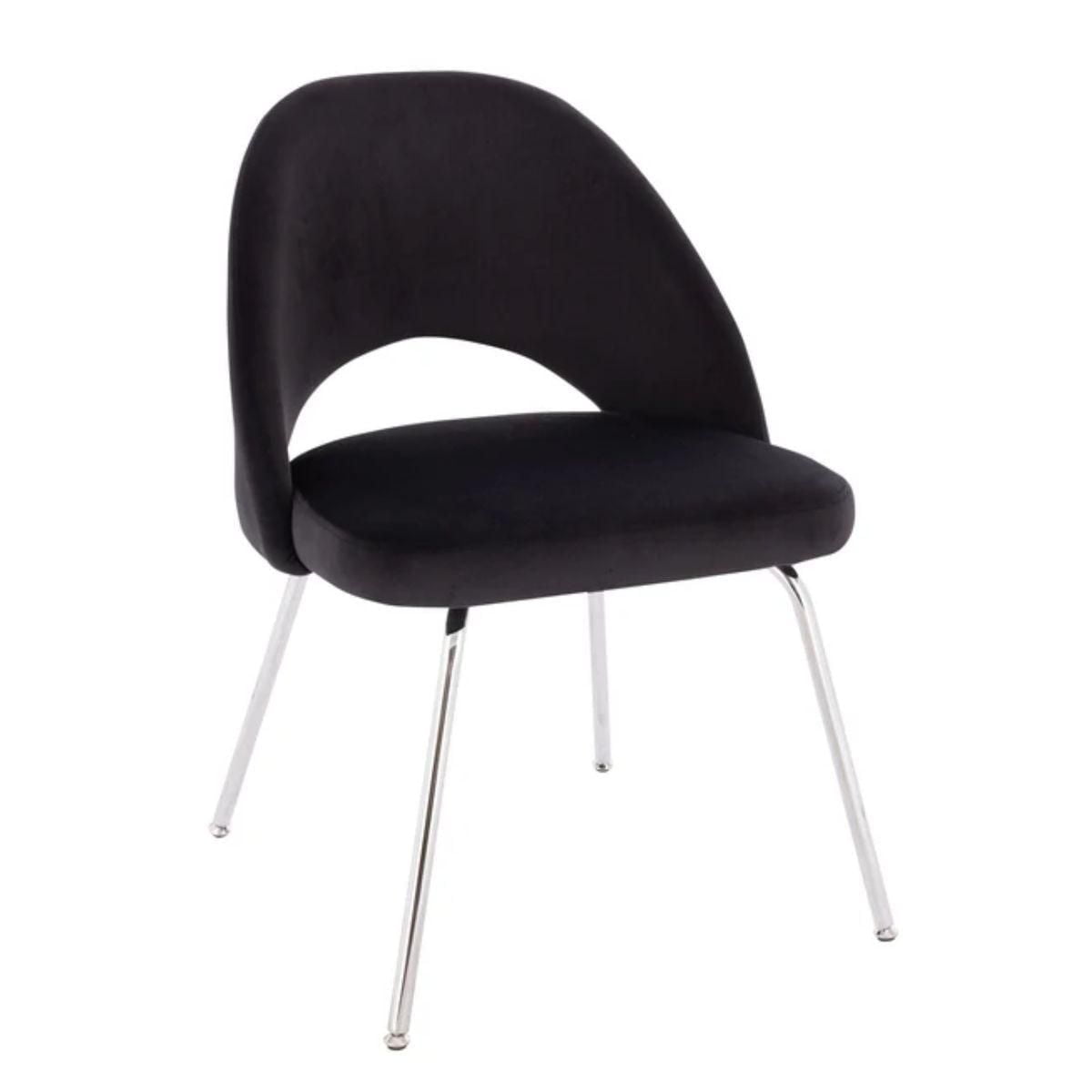 Ensemble de 2 chaises de salle à manger en velours noir – Design moderne, pieds chromés, dossier confortable, assise robuste et élégante, élégance noire.