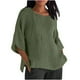 thumbnail image 3 of Camisas bonitas,Blusa plisada de manga 3/4 para mujer, cuello redondo, efecto lino, corte holgado, poliéster, ropa informal, sopatenor, 3 of 9