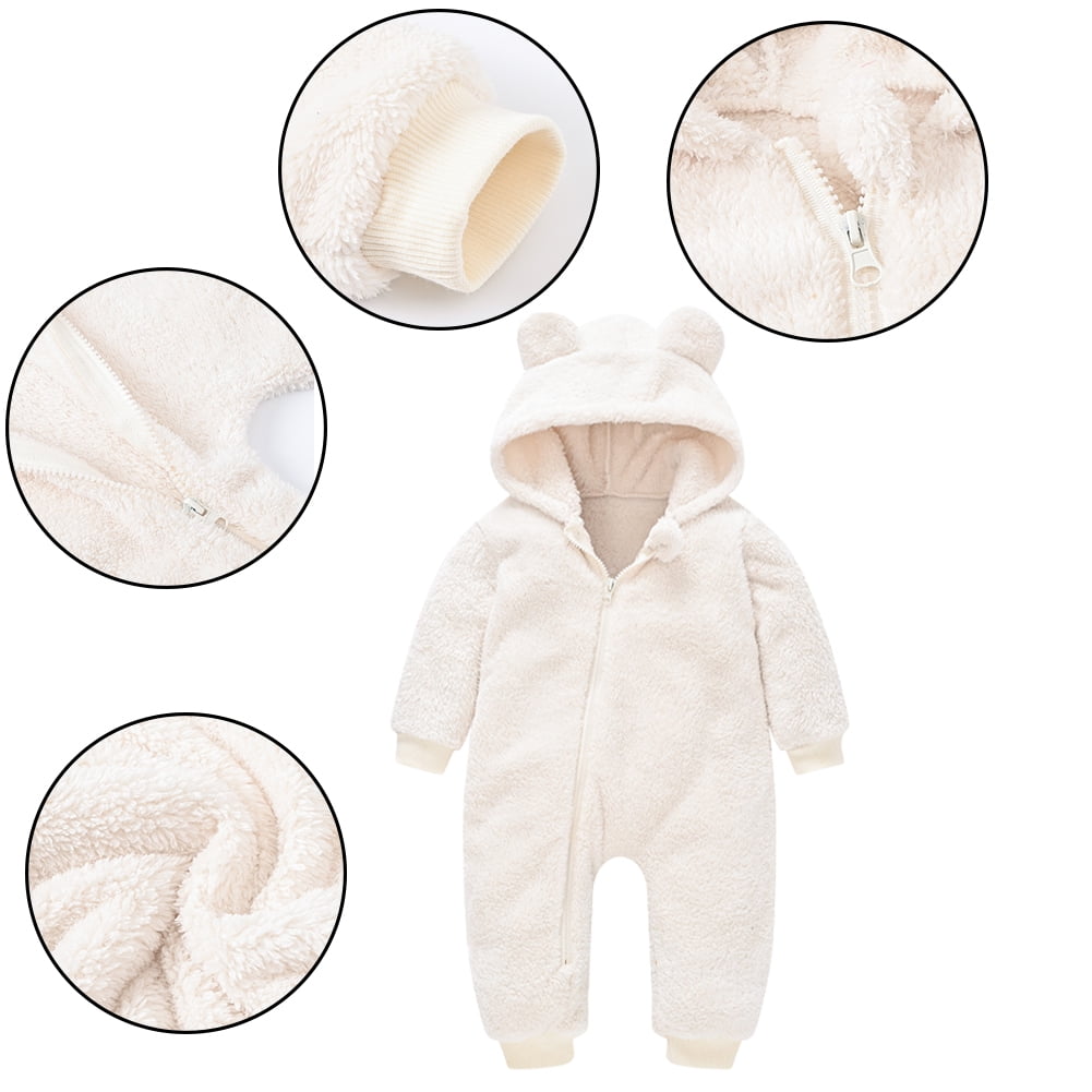 Esaierr Newborn Baby Girls Boys Snowsuit 6 Months-3 Years Fleece Jacket Ears Hooded Jumpsuit Infant Onesie Winter Romper Outwear
