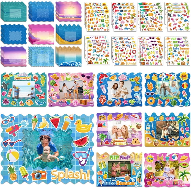 Craft Kit de marcos de fotos de verano Ctosree con pegatinas, paquete de 54