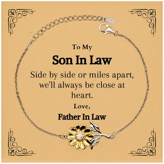 To My Son In Law Engraved Sunflower Bracelet - A Gift from Father In Law for Birthday Celebration and Holiday Memories - Unique, Inspirational, Close at Heart - show your Love and Confidence in Style