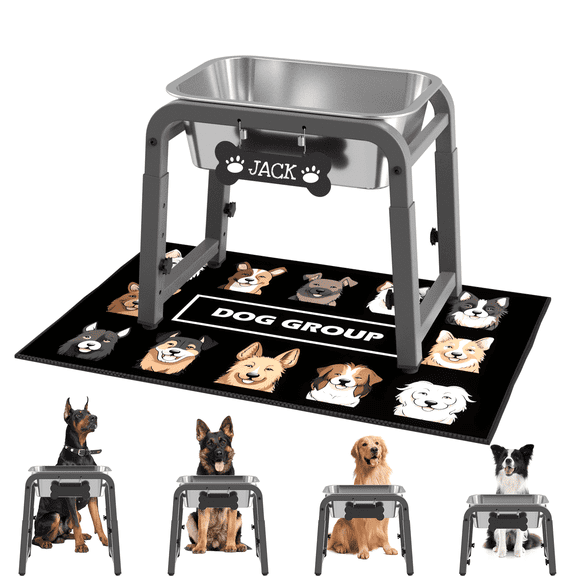 1.2 Gallon Elevated Dog Water Bowls for Large Dogs, 4 Adjustable Heights, Raised Dog Water Stand with Mat