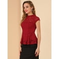 thumbnail image 4 of DARING DIVA Lace Floral Crochet Sleeveless Peplum Blouse XS Red, 4 of 6