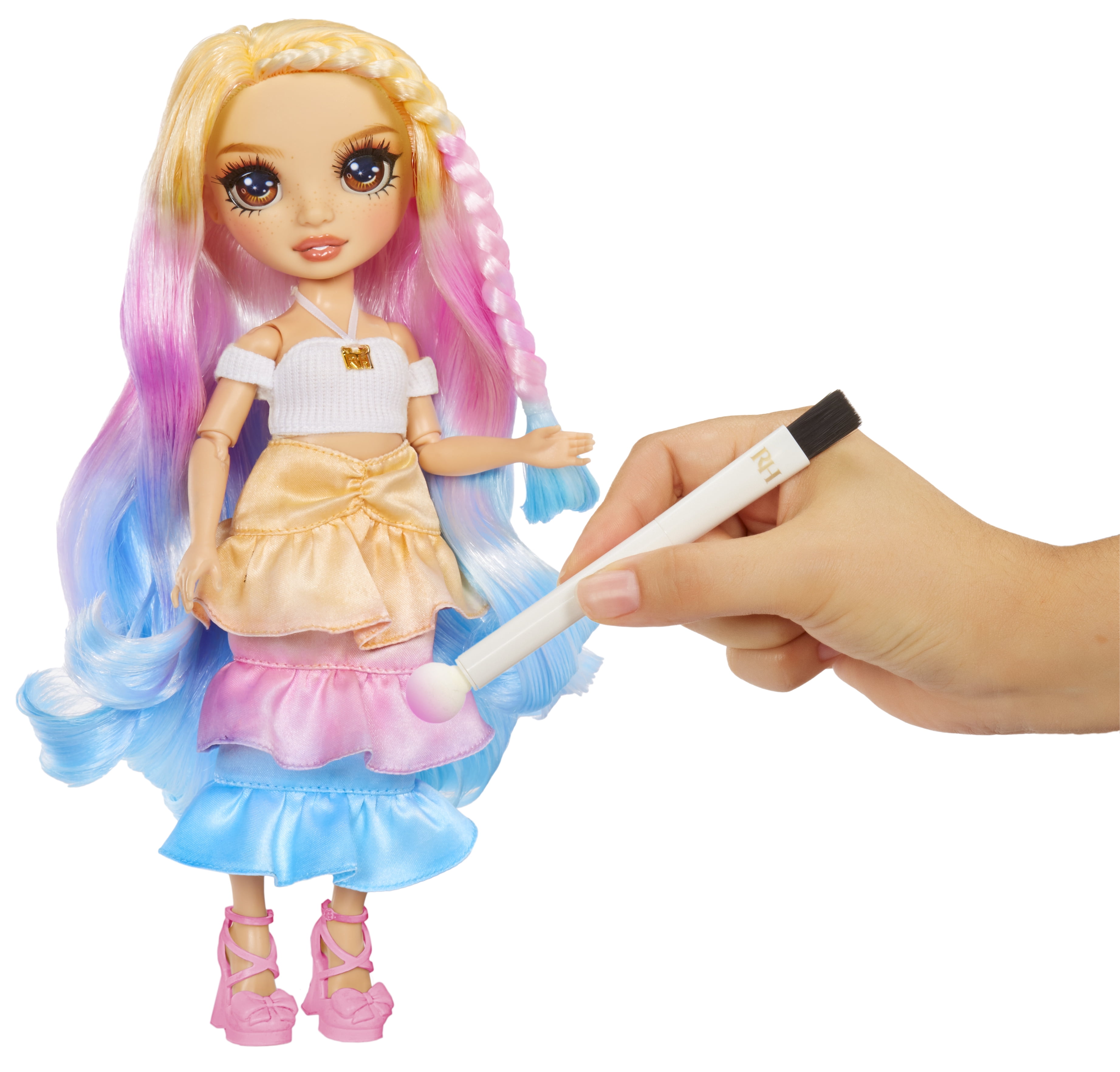 Rainbow High Watercolor & Create Fashion DIY Doll with Washable Watercolors + Tie-Dye Kit, Brown Eyes, Curled Hair, Top & Shoes. Play, Rinse, Repeat. 4-12+