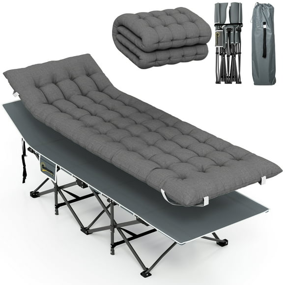 Outsunny Lit de Camp pour Adultes avec Coussin, Lit Pliant, Gris Foncé