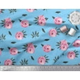 thumbnail image 3 of Soimoi Blue Cotton Duck Fabric Leaves & Ranunculus Floral Print Sewing Fabric Yard 44 Inch Wide, 3 of 3