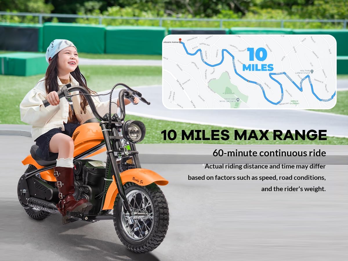 Litake 24V Electric Dirt Bike, 250W Electric Motorcycle w/LED Light, Leather Seat- Two Speed Max Up to 14MPH & 60 Minutes Continuous Motorbike for Kids/Teens