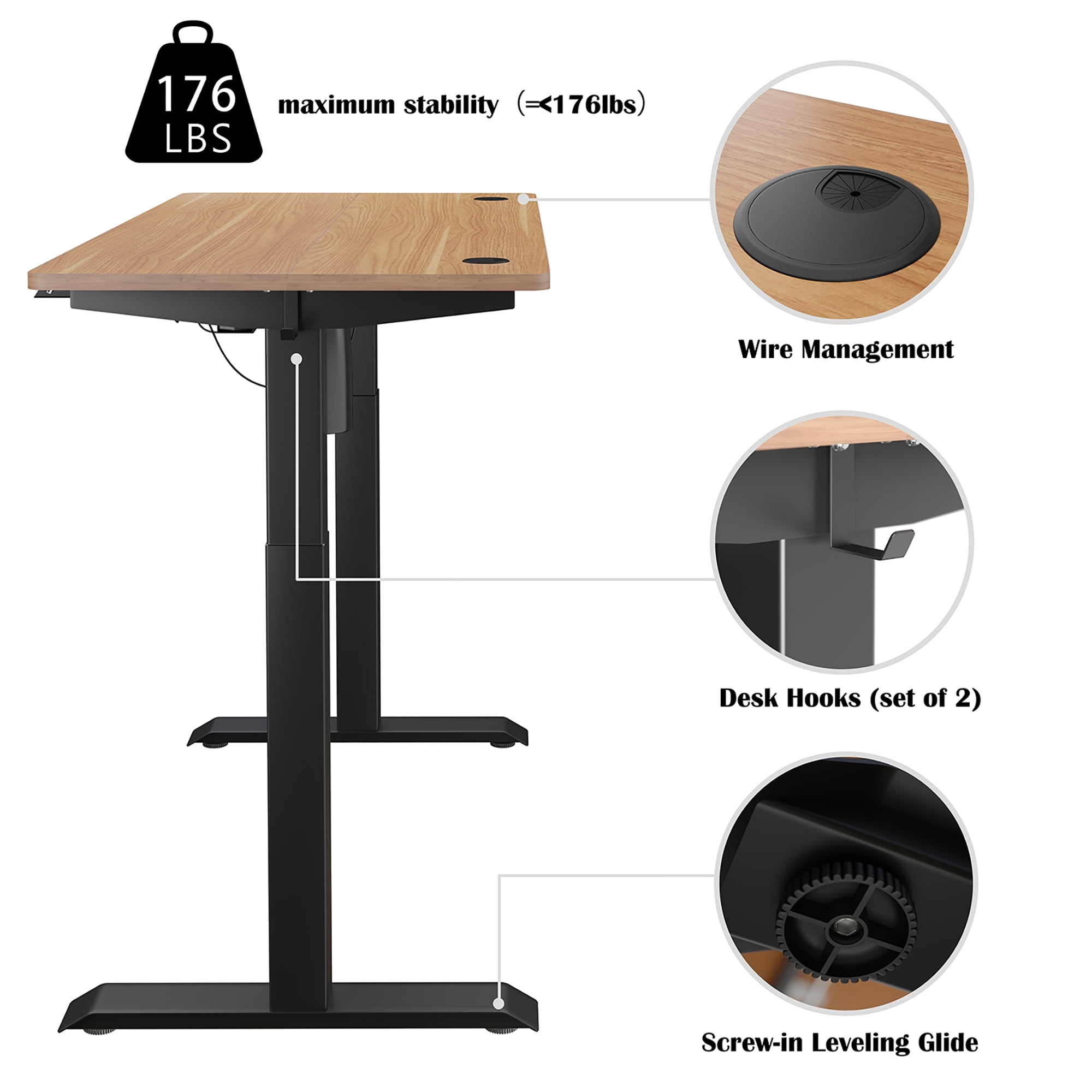 Sobaniilo 63'' x 24'' Electric Height Adjustable Standing Desk, Sit Stand Home Office Stand Up Desk(Black Frame + Bamboo Top)