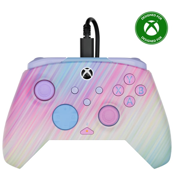 Manette de gaming filaire Turtle Beach Rematch Advanced (Cotton Candy) - Sous licence pour Xbox Series X|S, Xbox One et Windows - Brillante, boutons programmables, gâchettes, commandes audio