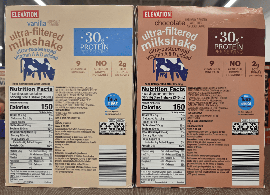 Elevation Ultra-Filtered Milkshake Vanilla & Chocolate 46fl oz 1.36L (2 Boxes)