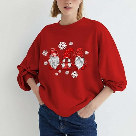 

jsaierl Womens Oversized Sweatshirts Funny Graphic Christmas Sweatshirt Plus Size Crewneck Long Sleeve Womens Fall Tops Tunic Pullover for Teen Girls
