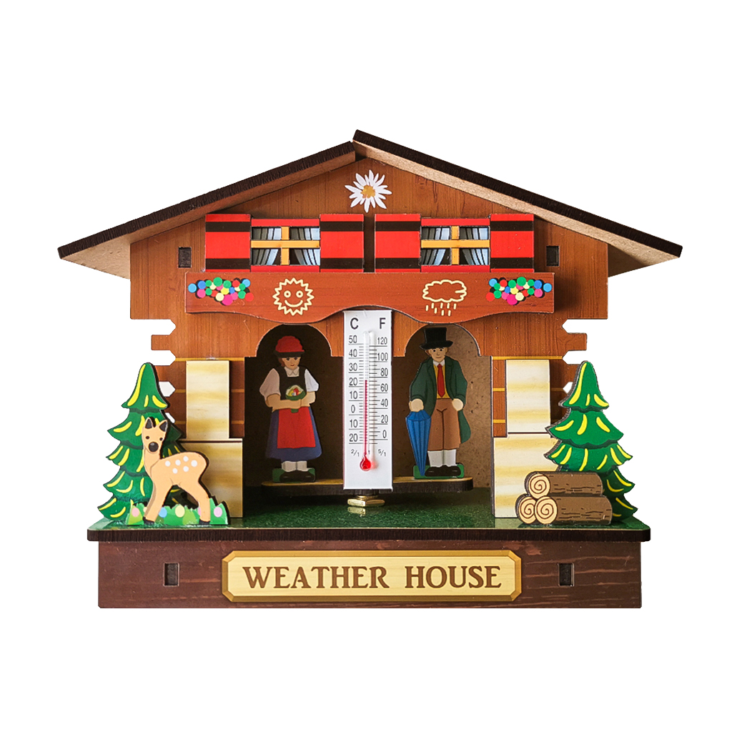 Wooden Decorative Ornament House Shaped Thermometer Hygrometer For Kids