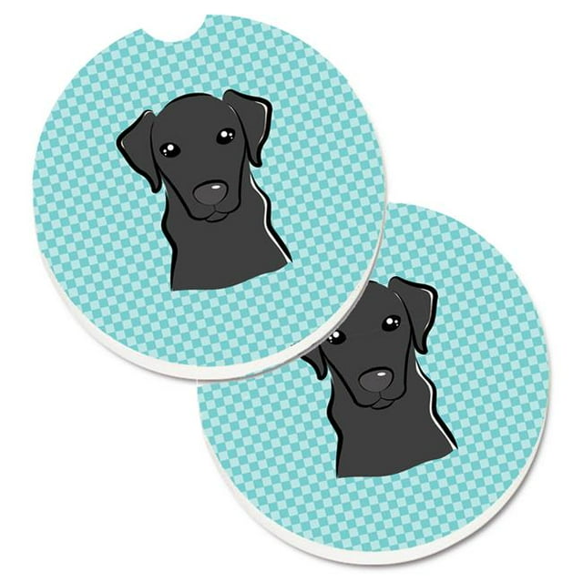 Checkerboard Blue & Black Labrador Set of 2 Cup Holder Car Coaster