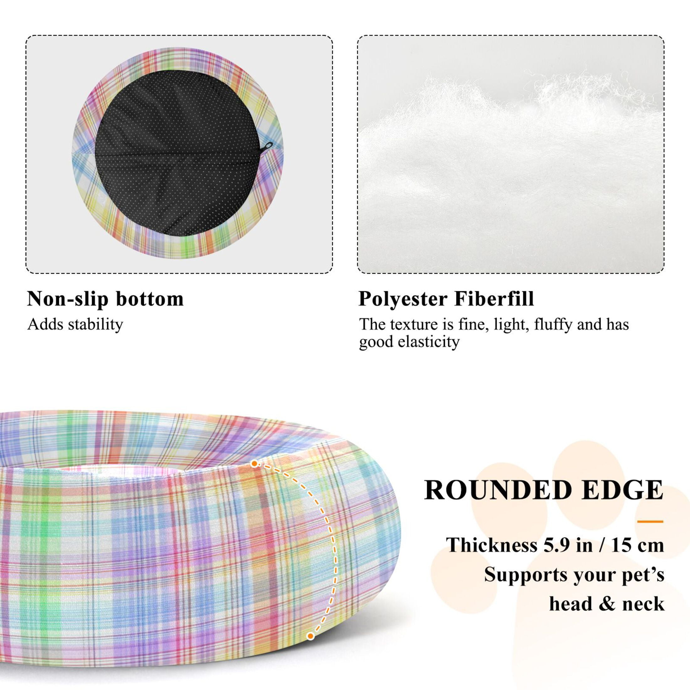 Iauyy Pet Couch Donut Cat Bed for Indoor Cats/Small Dogs Washable & Machine with Non-slip Bottom Calming Cat Furniture, Rainbow-colored Checkered (M)