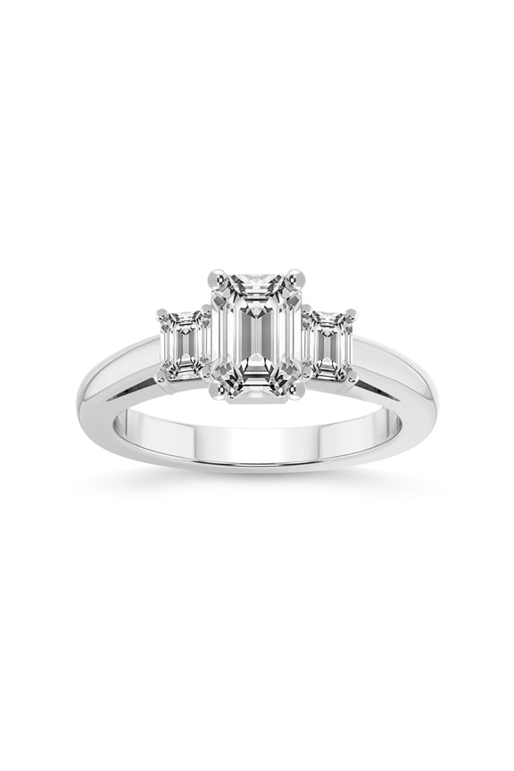 IGI Certified 3 Carat Emerald Shape Lab Grown Diamond Engagement Ring | 14K White Gold |Denise Three stone Side Emerald Lab Diamond Ring | FG-VS1-VS2 Quality Friendly Diamonds