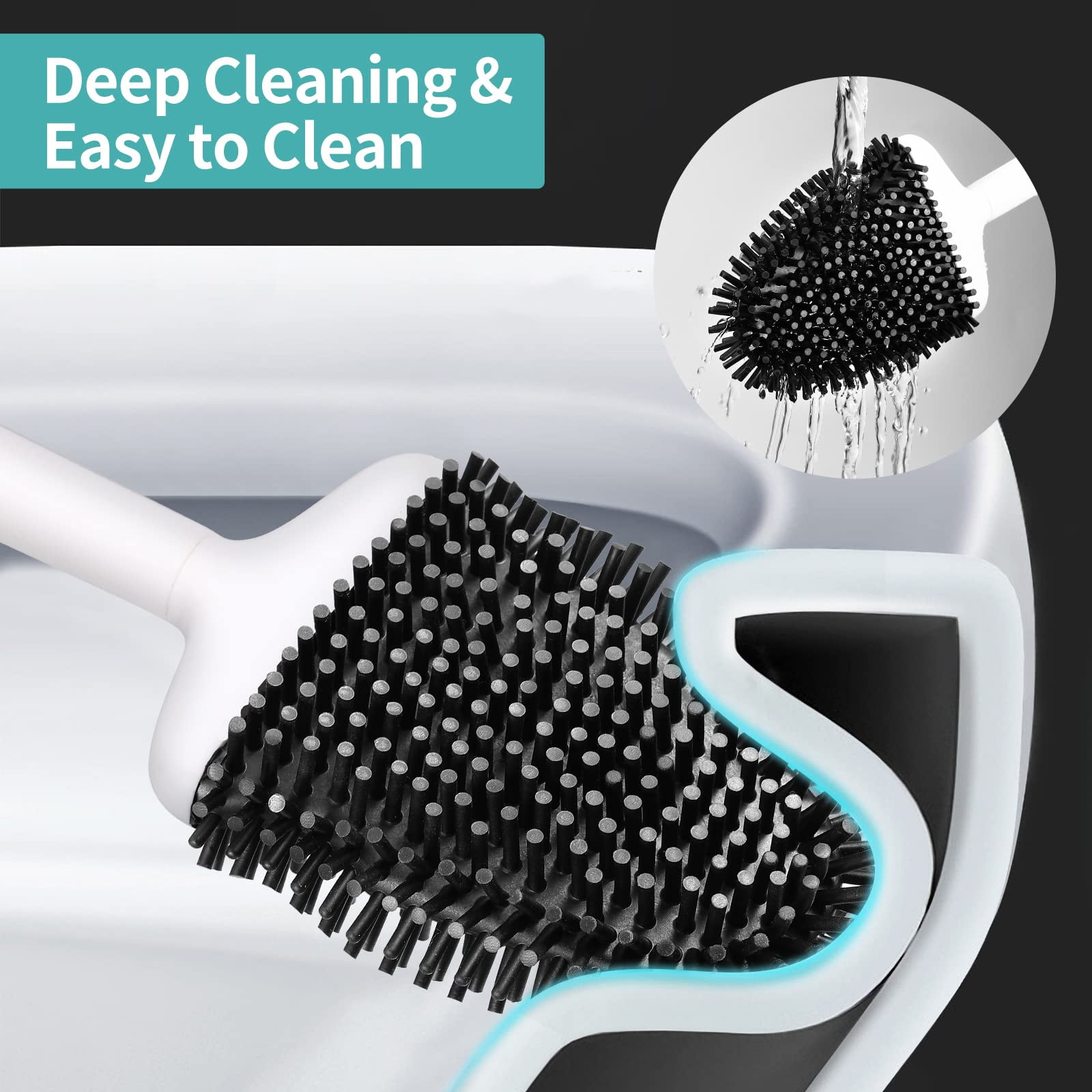 AYAOQIANG 2 Pack Toilet Brush with Ventilated Drying Holder, Silicone Toilet Bowl Brush Bathroom Cleaning Bowl Brush Kit Sturdy Cleaning Toilet Brush White