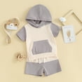thumbnail image 3 of Okbabeha Toddler Baby Boy Summer Clothes Block Short Sleeve Hoodie Shirt Top and Shorts Casual 2Piece Outfit Set, 3 of 6