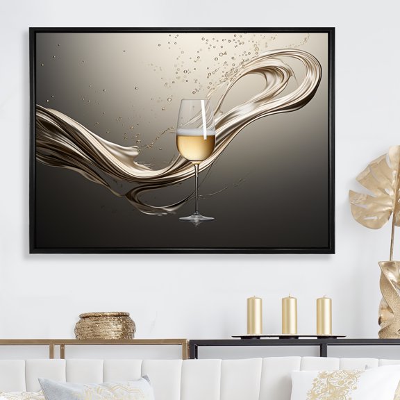 Designart "Streamlined Champagne Glass River" Champagne Floater Framed Wall Decor
