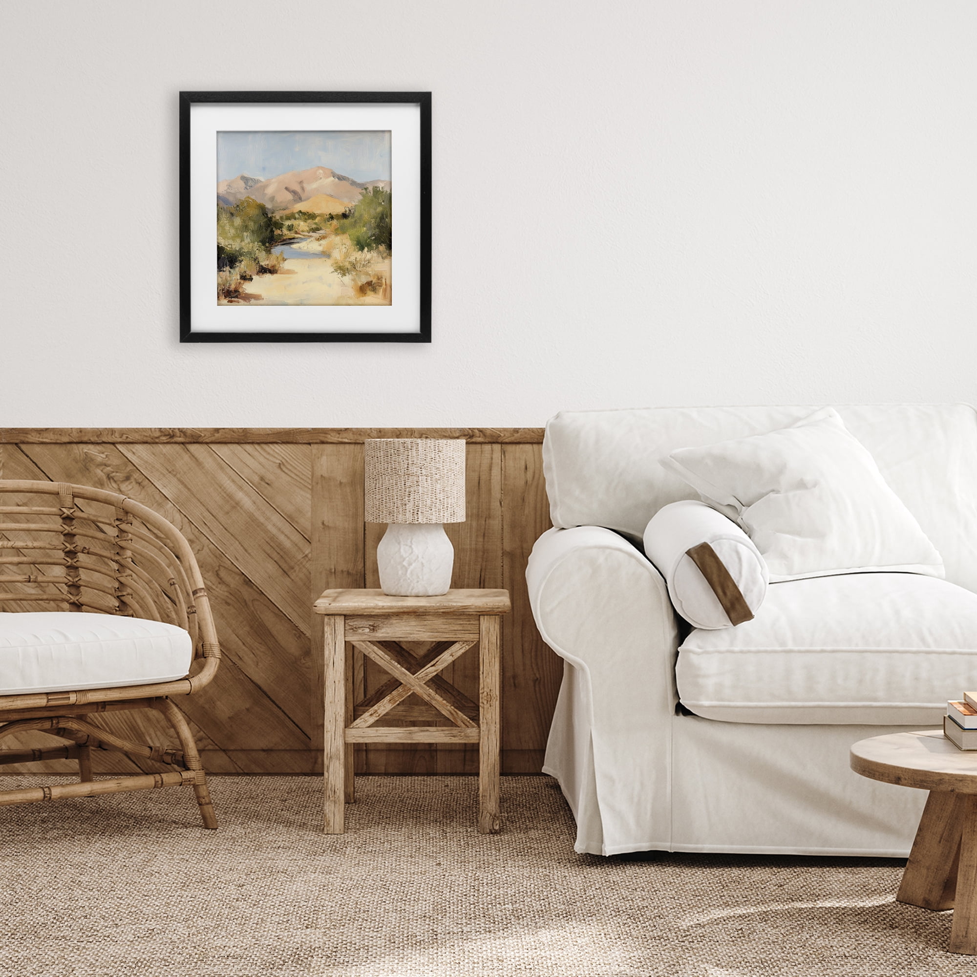 Stupell Industries Beige Desert Mountain Stream Black Framed Print Under Glass, design by Petal Prints Design