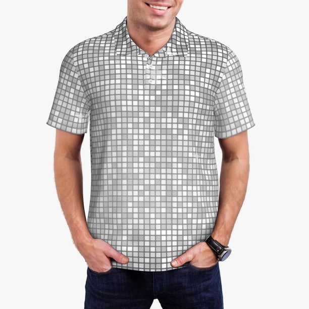 Balery Silver Mosaic Camisa Polo de Hombre con Estampado, de Manga Corta y Tejido Medio, Camisa Tipo Golf Polo-XX-Large