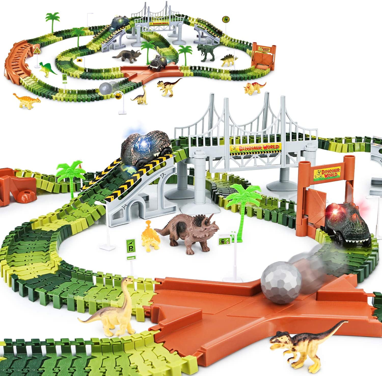 Dinosaur Toys,156pcs Create A Dinosaur World Road Race,Flexible 
