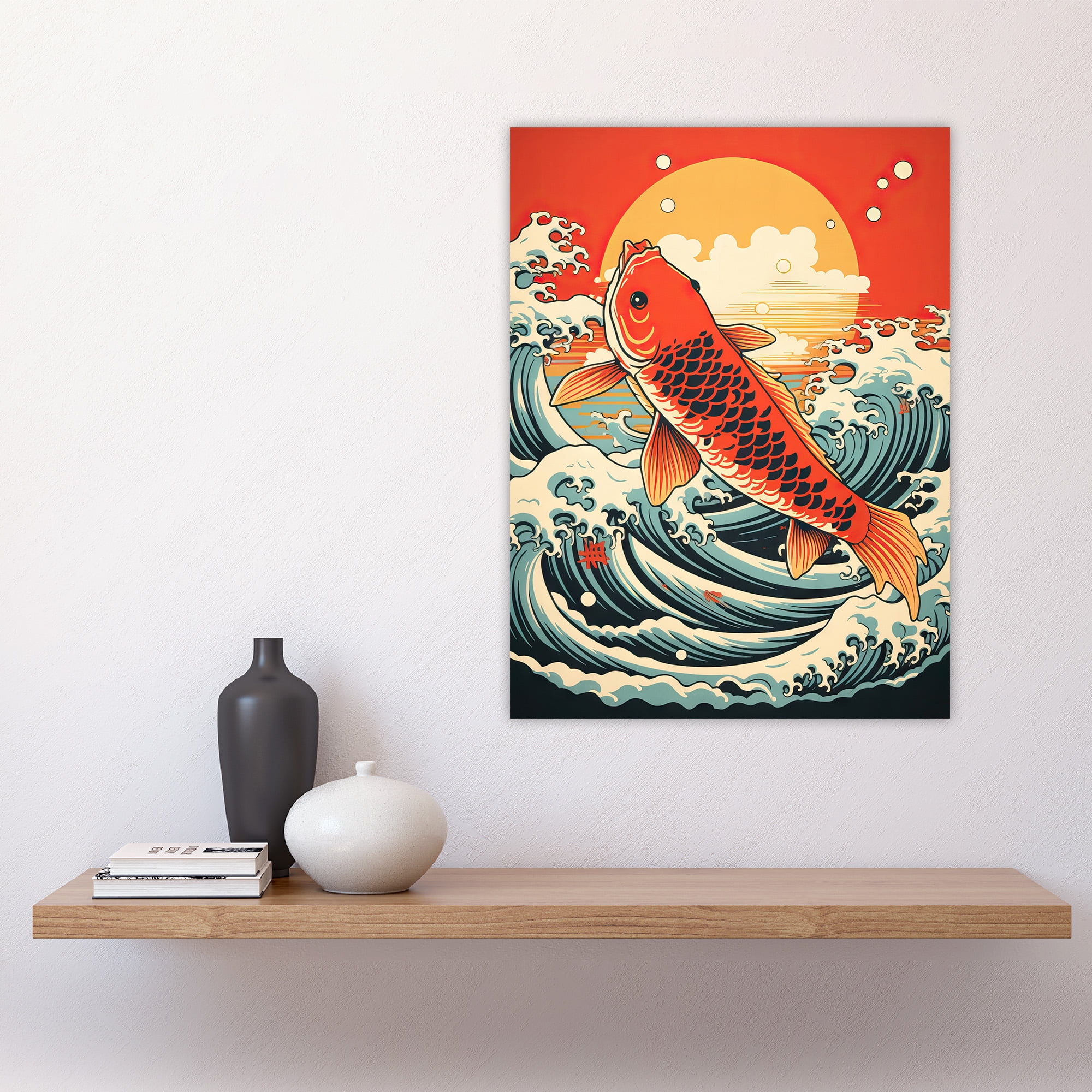 Japanese Koi Carp Fish Leaping From The Sea At Sunset Great Wave